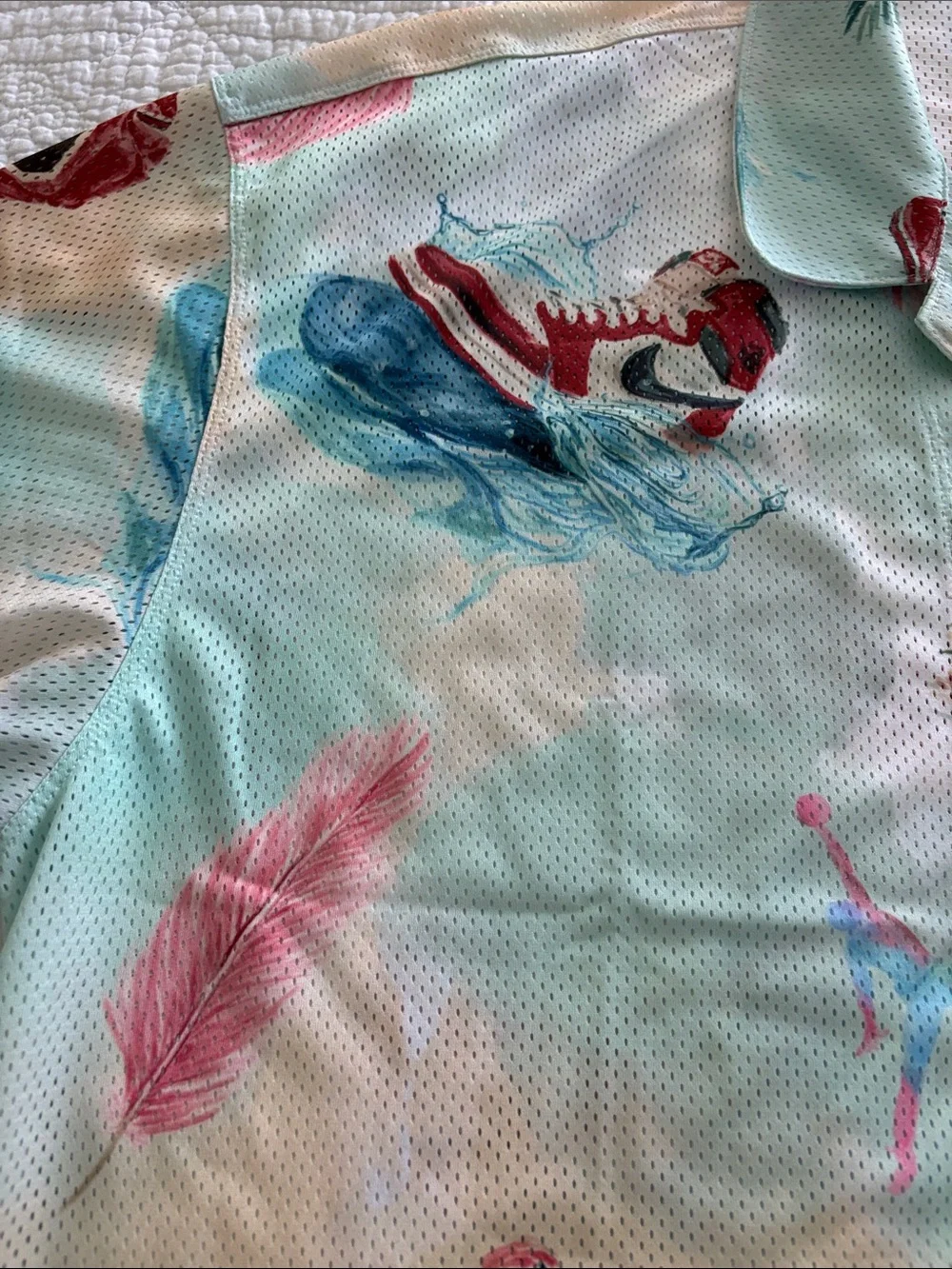 Jordan Mint Tropical Flamingo Button-Down Shirt with Pink Accents